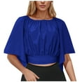 thumbnail image 1 of Timegard Haut d'Été pour Femme Col Rond Froncé Épaules Tombantes Manches 1/2 Crop Top Irrégulier T-Shirt Mode, 1 of 7