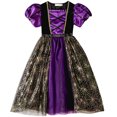 thumbnail image 6 of Witch Cosplay, Witch Costume, Witch Outfit, Witch Roleplay, Purple Gold Witch Dress Costume With Pointed Hat Medieval Gothic Gown Halloween Cosplay Outfit for Holiday Celebration, Dark Purple 100, 6 of 8