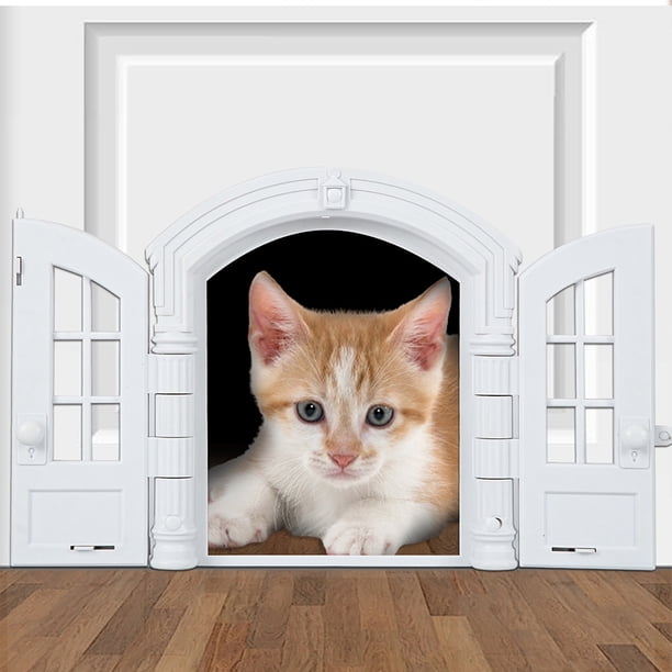 Puerta Interior Para Gatos: Trampilla para Gatos Con Diseño de Puerta Abatible Doble, Puerta Francesa de Portal Segura Para Perros y Gatos Pequeños, Montada en
