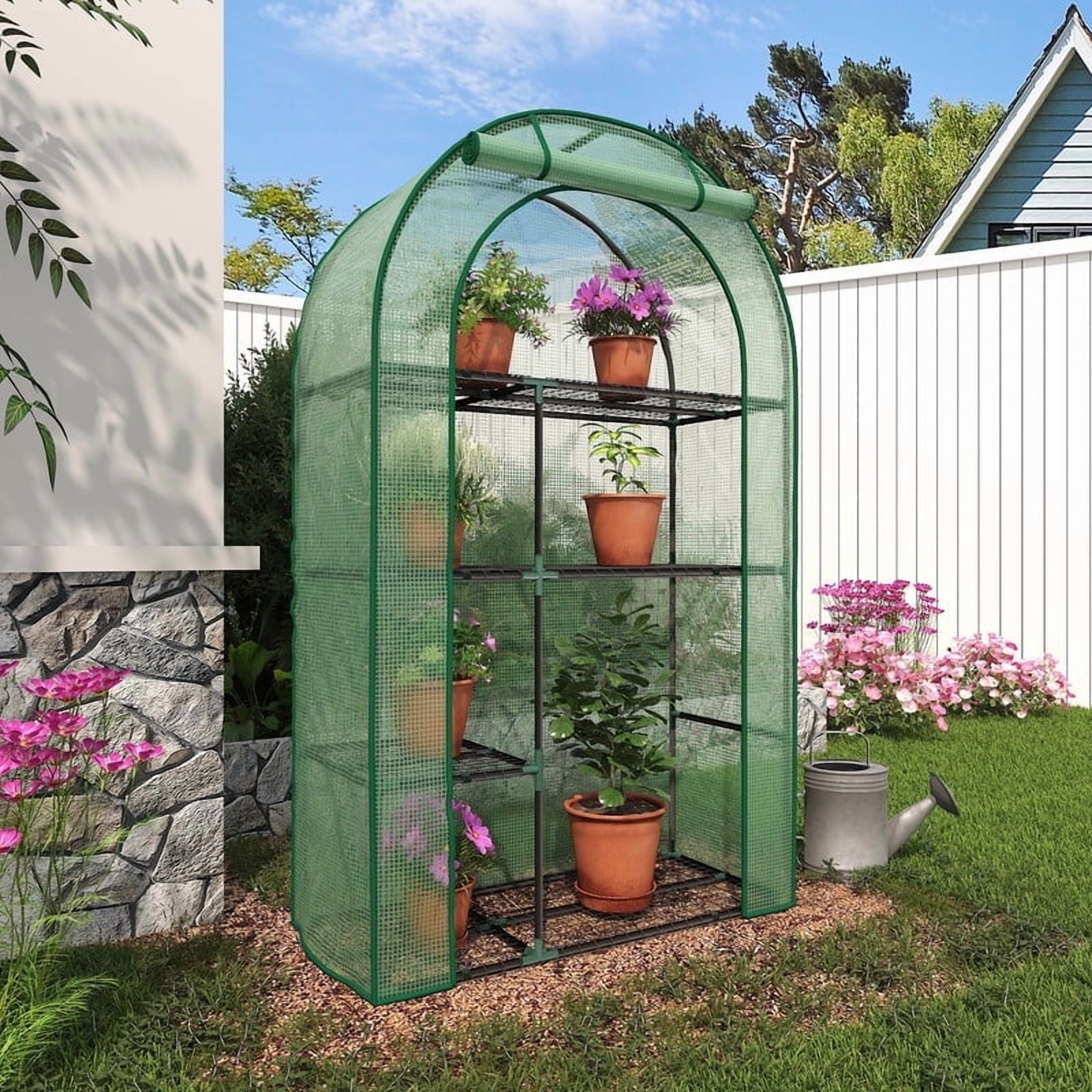GAZEBETER Small Greenhouse 4-Tier,40 x 18 x 63'' Mini Greenhouse for Indoor Outdoor,Portable Plastic Plant Green House Mini with Roll-up Zipper Door,Green