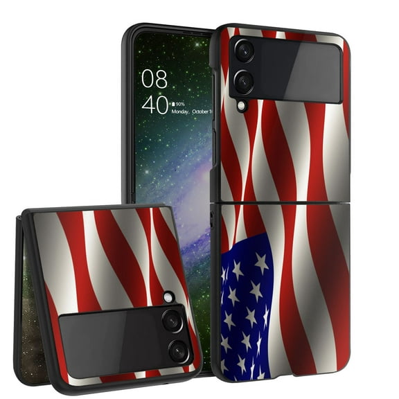 ANJ  Hard Protective Printed Case Cover Compatible with Samsung Galaxy Z Flip 4 - Waving American Flag 2