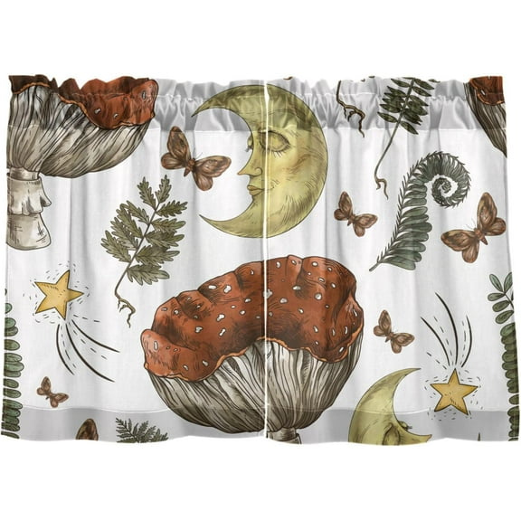 Coolnut Mushroom Kitchen Curtains 2 Panels, UV Protected Tier Curtains Half Window Curtains for Guest Room Bathroom Sink Laundry Room Basement,24"x 27"