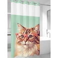 thumbnail image 2 of No Hook Shower Curtain with Snap-in Liner, Green Cat Waterproof Fabric Bathroom Curtains, Funny Animals Modern Art Bath Curtains & Mesh Top Window Narrow 36"x78", 2 of 9