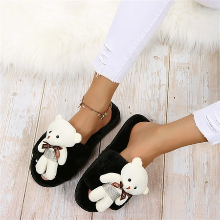 

Aayomet Slippers For Women Indoor And Outdoor Slippers Womens Ladies Slim Fit Fluffy Red House Shoes Black 43