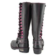 Milwaukee Leather Women's Black 14-inch Leather Harness Motorcycle Boots with Fuchsia Accent Lacing MBL9367 10