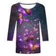 thumbnail image 5 of ZQGJB Cute Butterfly Print Shirts for Women Dressy Casual 3/4 Lenght Sleeve Round Neck Graphic T-Shitrs Top Loose Fit Comfy Tunic Tees Blouse Multicolor#18 S, 5 of 6
