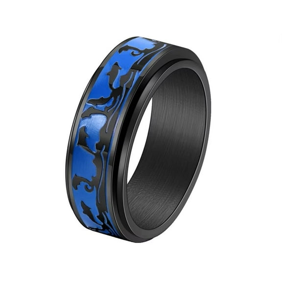 HIJONES Men's Stainless Steel Fantasy Ocean Fish Ring Anxiety Relieves Strees Ring 8MM Black Size 6