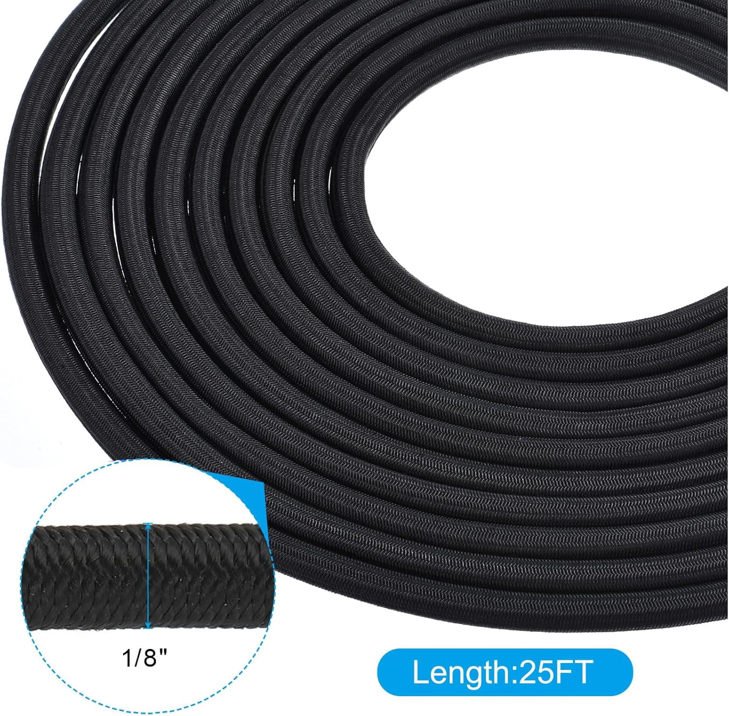 MKEUDQ-Bungee Shock Cord, 1/8" x25Ft Polyester Marine Grade Bungee Cord Elastic String Replacement for Zero Gravity Chair Kayak Camping Tent Pole Cargo Tie Downs
