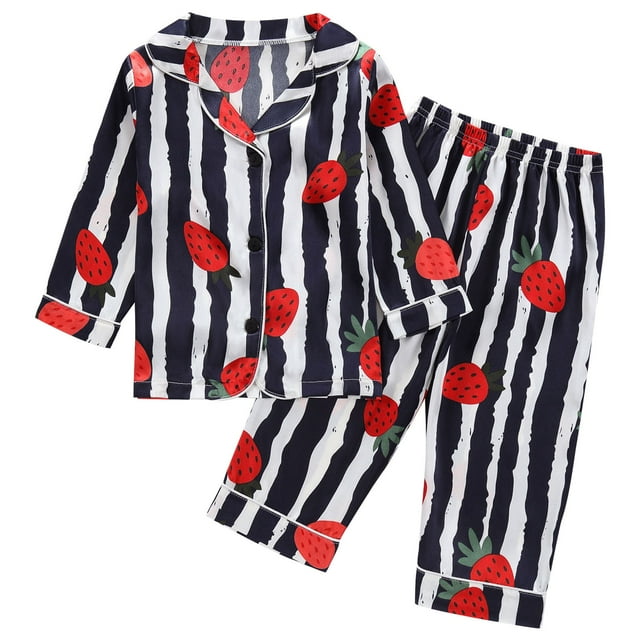 Odeerbi 1-8 Años Niños Niñas Pijama de Satén Con Solapa Dentada Camisa de Manga Larga Conjunto de Pantalones Suave Estampado Degradado Pijama de Dos Piezas