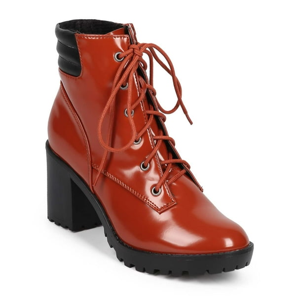 report block heel combat boot