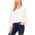 thumbnail image 1 of Vince Camuto Womens Clip Dot Smocked Cuff Ruffled Blouse, natural, L, 1 of 1