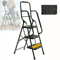 3 Step Ladder with Handrails, Step Stool Folding Ladders with Tool Bag, Little Giant Ladder, Ladders for Home, Heavy Duty Step Ladder with Non-Slip Wide Pedal, 500LBS Portable Safety Stairs
