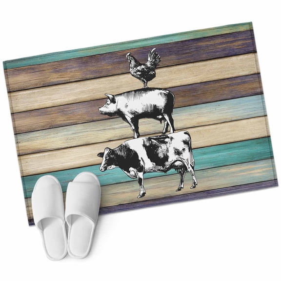 American Country Washable Area Rug 2x3 ft Farm Animal Vintage Wood Grain Soft Rectangle Rugs for Living Room, Non Slip Carpet for Bedroom Entryway Dining Room