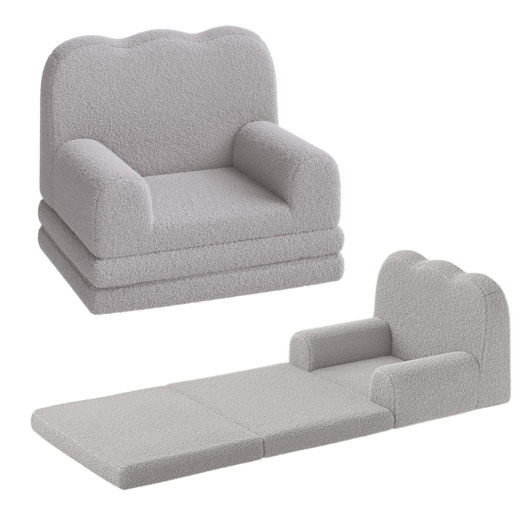 Kojooin Kids Couch, 2-in-1 Convertible Teddy Fleece Fabric Toddler Sofa Chair, Soft Fold Out Couch Lounger for Kids, Comfy Children's Sofa Bed for Playroom, Nursery, Birthday Gift