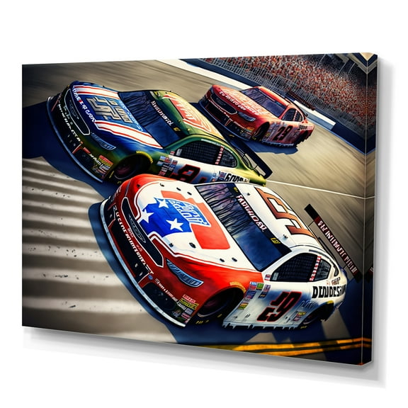 Designart American Race Car Finishing Line Canvas Wall Art