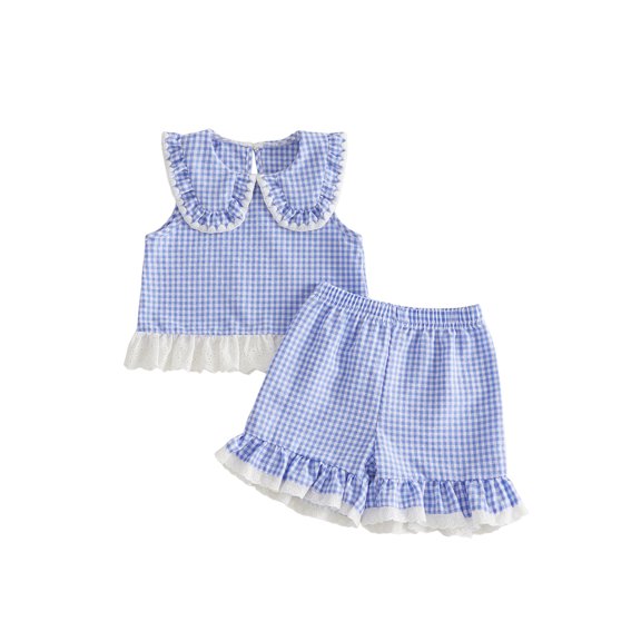 BemeyourBBs Toddler Baby Girl Summer Clothes Cute Infant Baby Girls Plaid Gingham 2 Piece Outfits Sleeveless Doll Collar Vest Tank Tops Ruffled Shorts Set Toddler Girls Summer Outfit