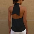 thumbnail image 5 of Babysbule Women's Halter Neck Knot Front Sleeveless Tank Top, Textured Solid Color Casual Blouse, Polyester Summer Shirt for Beach Vacation and Daily Wear, 5 of 5