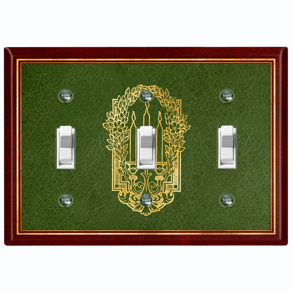 Metal Light Switch Plate Cover Elegant Gold Candle Frame Green FRA032