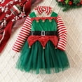thumbnail image 2 of Edvintorg 12M-5Y Kids Party Dresses for Girls Christmas Striped Printing Long Sleeved Lace Dress with Headband Two-Piece Set Winter Girls Clothing Set, 2 of 7