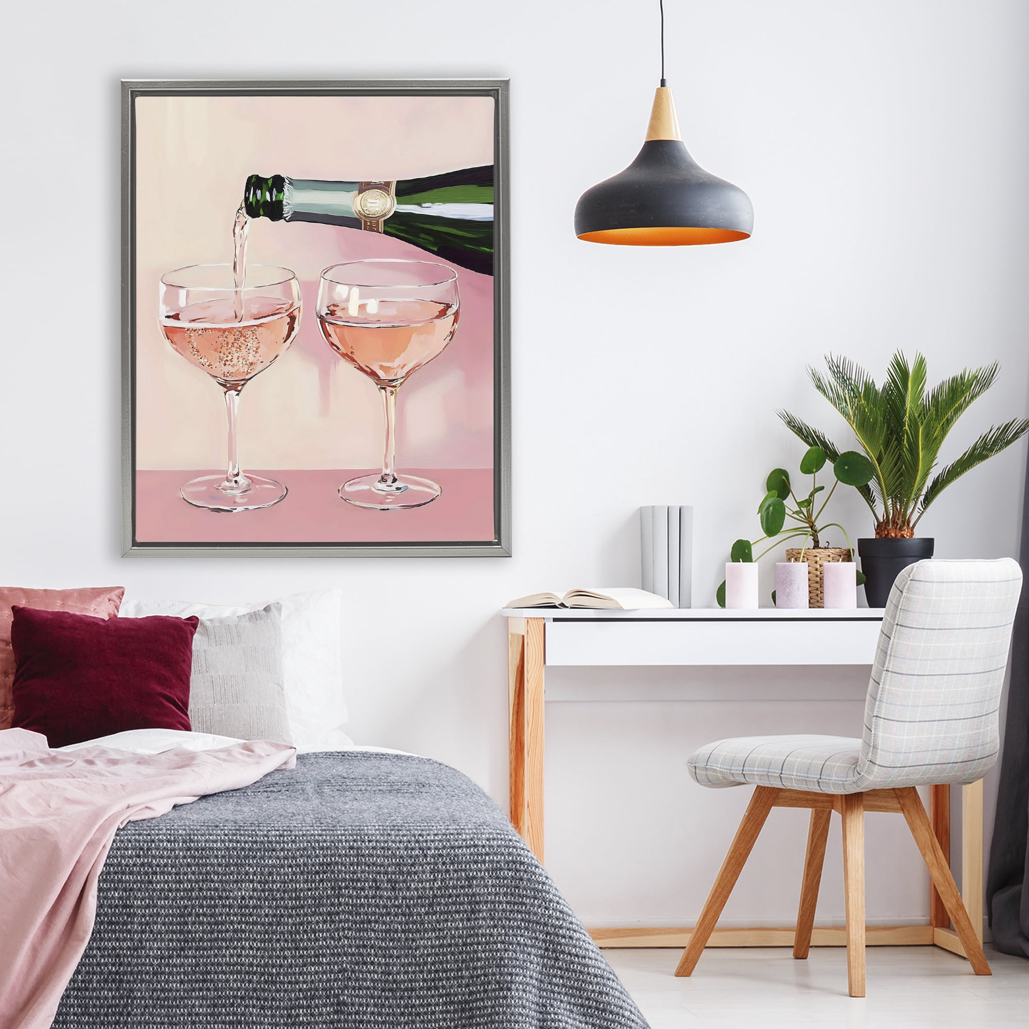 Stupell Industries Pink Champagne Toast for Two Gray Framed Floater Canvas Wall Art, design by The Prints Vibe