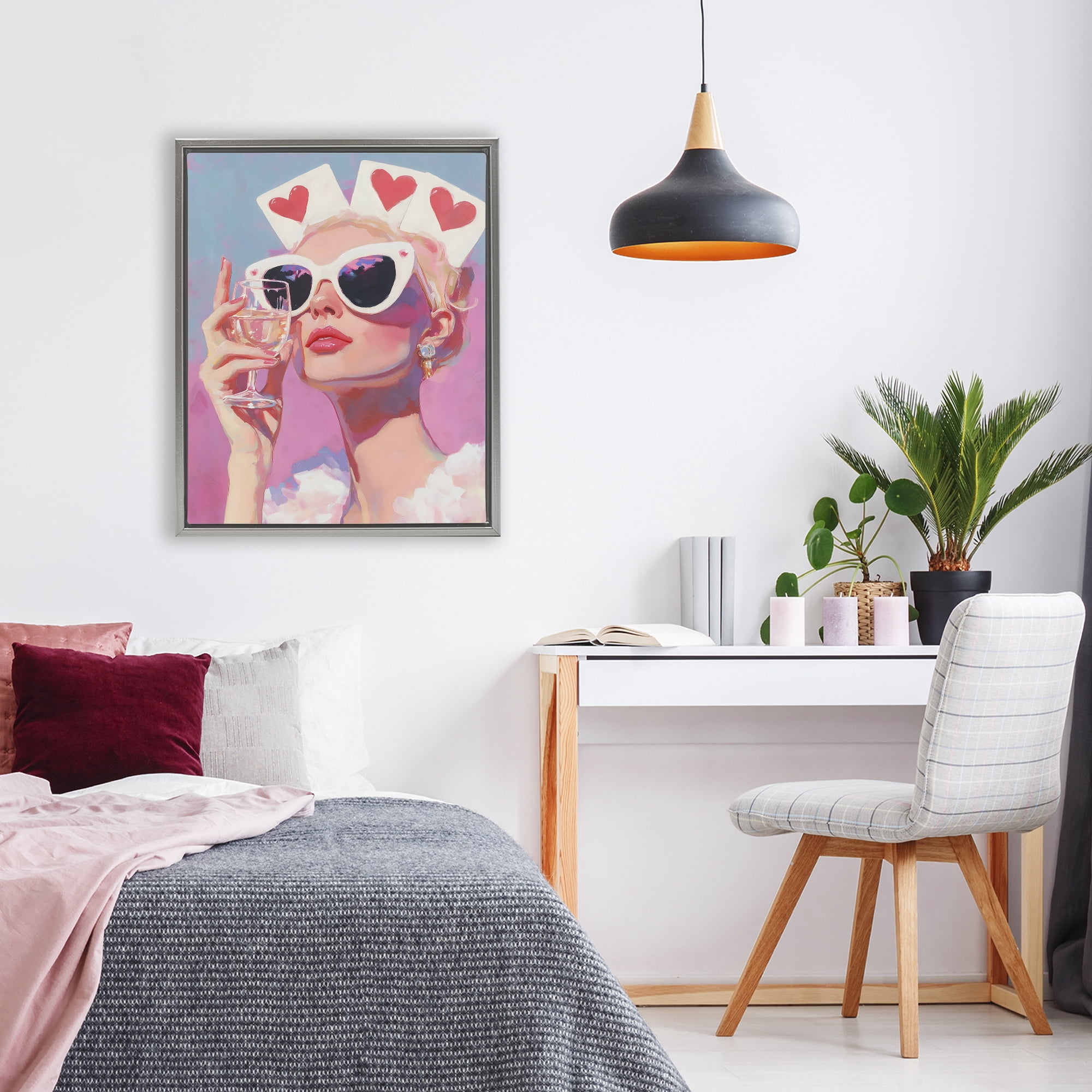 Stupell Industries Queen of Hearts Retro Glam Gray Framed Floater Canvas Wall Art, design by The Prints Vibe