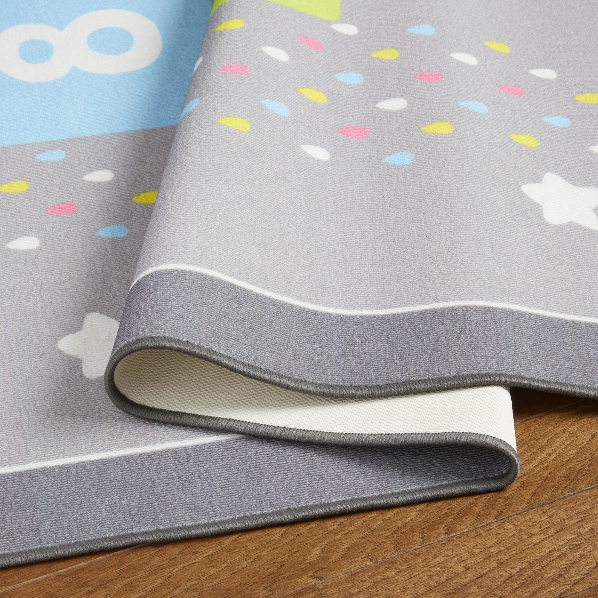 Everwash™ Imagine Hopscotch Rainbow Kids Machine Washable Area Rug, Grey/Blue, 6'x9'