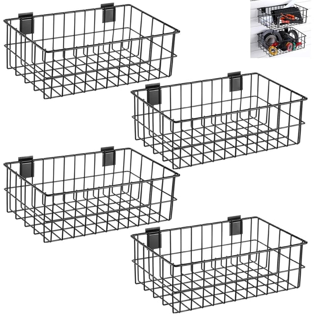 Metal Slatwall Baskets and Bins Set Hanging Storage Baskets for PVC Slatwall Mounted Accessories Storage Display on Garage