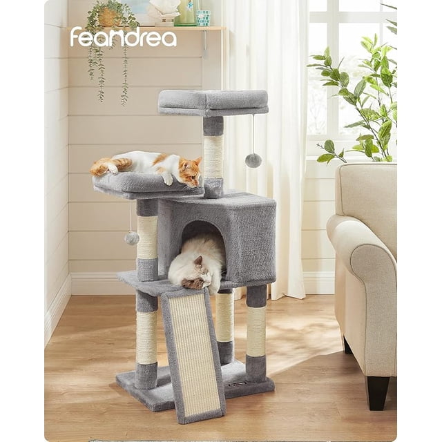 Feandrea Árbol de Gatos, Torre para Gatos, 115 cm, con 2 Plataformas, Gris Claro
