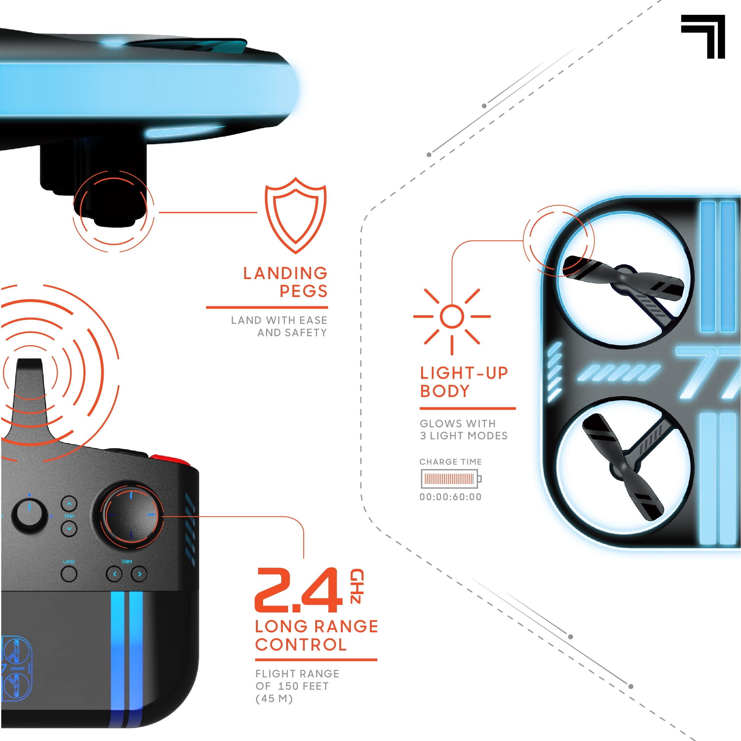Sharper Image® Lumo Stunt Remote Control LED Glow Drone, Long Range Wireless Control, 3 Light Modes