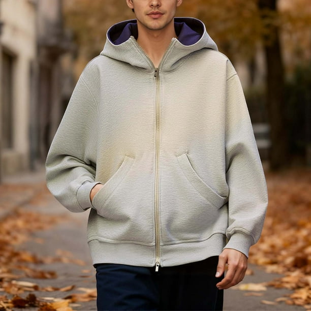MHFRRA Sudadera con Capucha para Hombre: Chaqueta de Otoño, Cárdigan Informal de Gran Tamaño con Capucha y Cremallera Gris claro