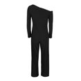 thumbnail image 2 of Taylor One-Shoulder Long Sleeve Zipper Back Solid Stretch Crepe Jumpsuit-BLACK / 6, 2 of 4