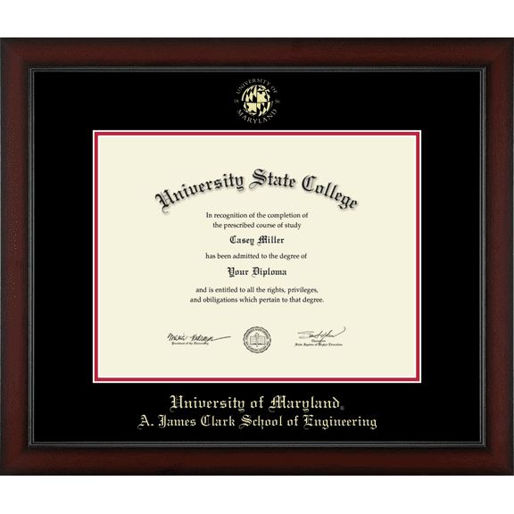 University of Maryland, College Park A. James Clark School of Engineering Diploma Frame, Document Size 17" x 13"