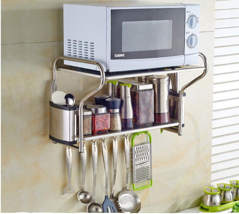 Double Bracket  Stainless Steel Microwave Oven Wall Mount Shelf With Removable