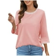 thumbnail image 2 of JDQJBZ Summer Womens Tops,Womens Tops Half Sleeves Color Rib Knit Crew Neck Shirts For Women Solid Color Spring Summer Outdoor Leisure Look, 2 of 4