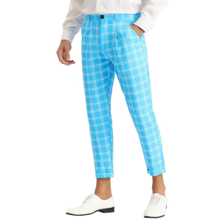 Blue plaid golf pants clearance