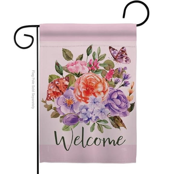 Breeze Decor G154103-BO Welcome Bouquet Garden Flag Spring Floral 13 x 18.5 in. Double-Sided Decorative Vertical Flags for House Decoration Banner Yard Gift