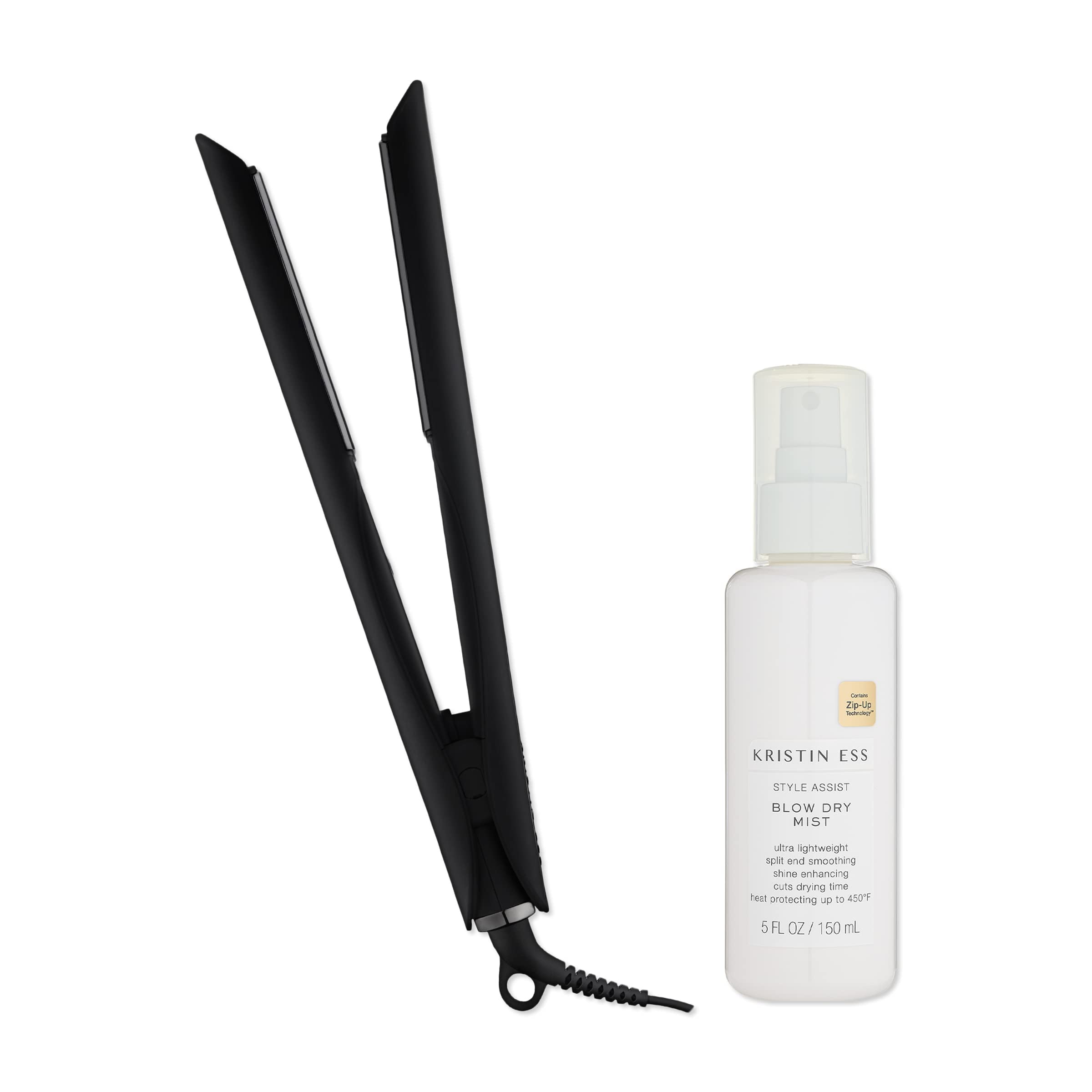 Kristin Ess Hair NANOBLACK 3 in 1 Ceramic Flat Iron Hair Straightener Style Assist Blow Dry Heat Protectant Spray Straightening Waving Curling 1.25 Inch Hot Tool Hair Styling Gift Set Walmart