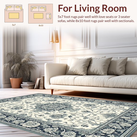 ODIKA 6' x 9' Machine Washable Non-Slip Area Rug, Middle Eastern Medallion High Traffic Rug, Ivory, 124234