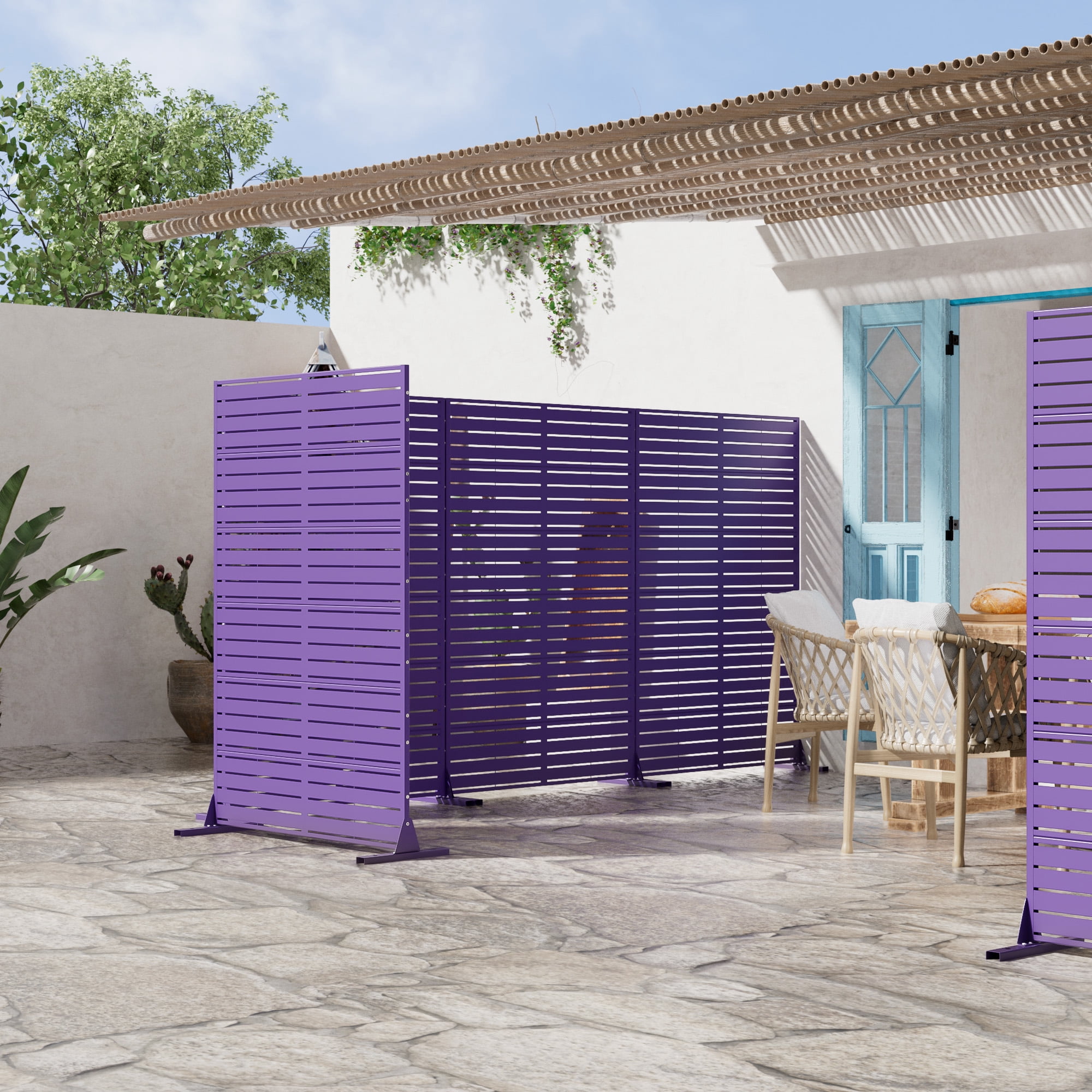 MAYEERTY 72*47in Outdoor Privacy Screen, 6 Panels Metal Privacy Fences for Patio, Purple