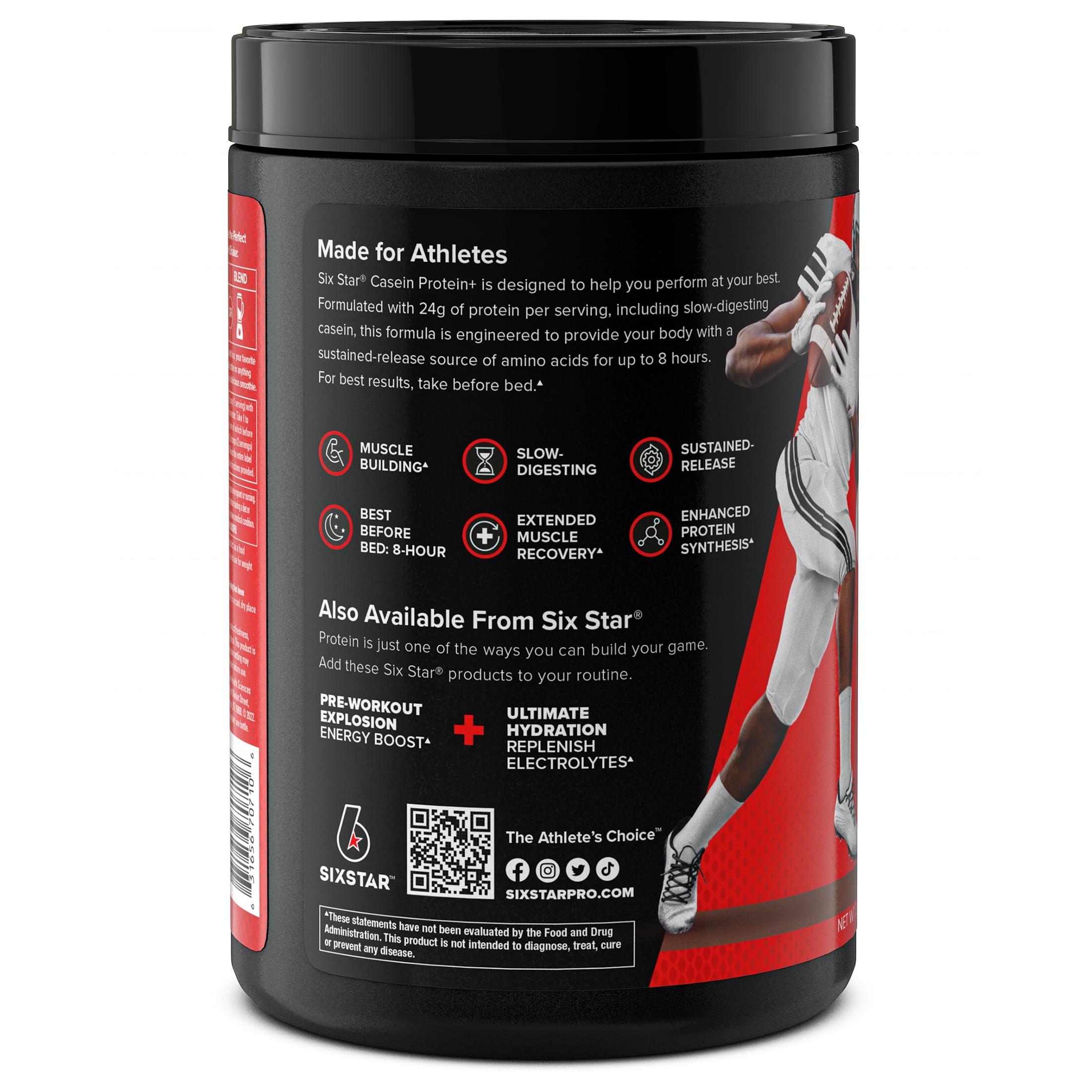 Six Star Casein Protein Powder Plus, 24g Protein, Triple Chocolate, 2 lbs, 23 Servings