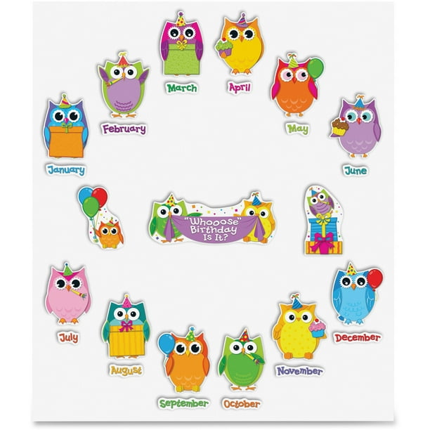 CarsonDellosa Colorful Owls Birthday Bulletin Board Set