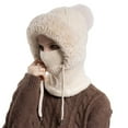 thumbnail image 2 of 3 In 1 Winter Fleece-Lined Knitted Hat for Women - with Scarf and Mask, Warm Knitted Ski Scarf & Mask Combo, Ideal for Fall Winter Cold Weather, Keep Head, Neck & Face Cozy, Beige, 2 of 5