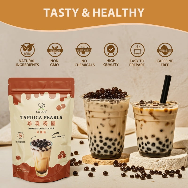 Soeos Tapioca Pearls for Bubble Tea, 2 pack, Total 17.6 oz