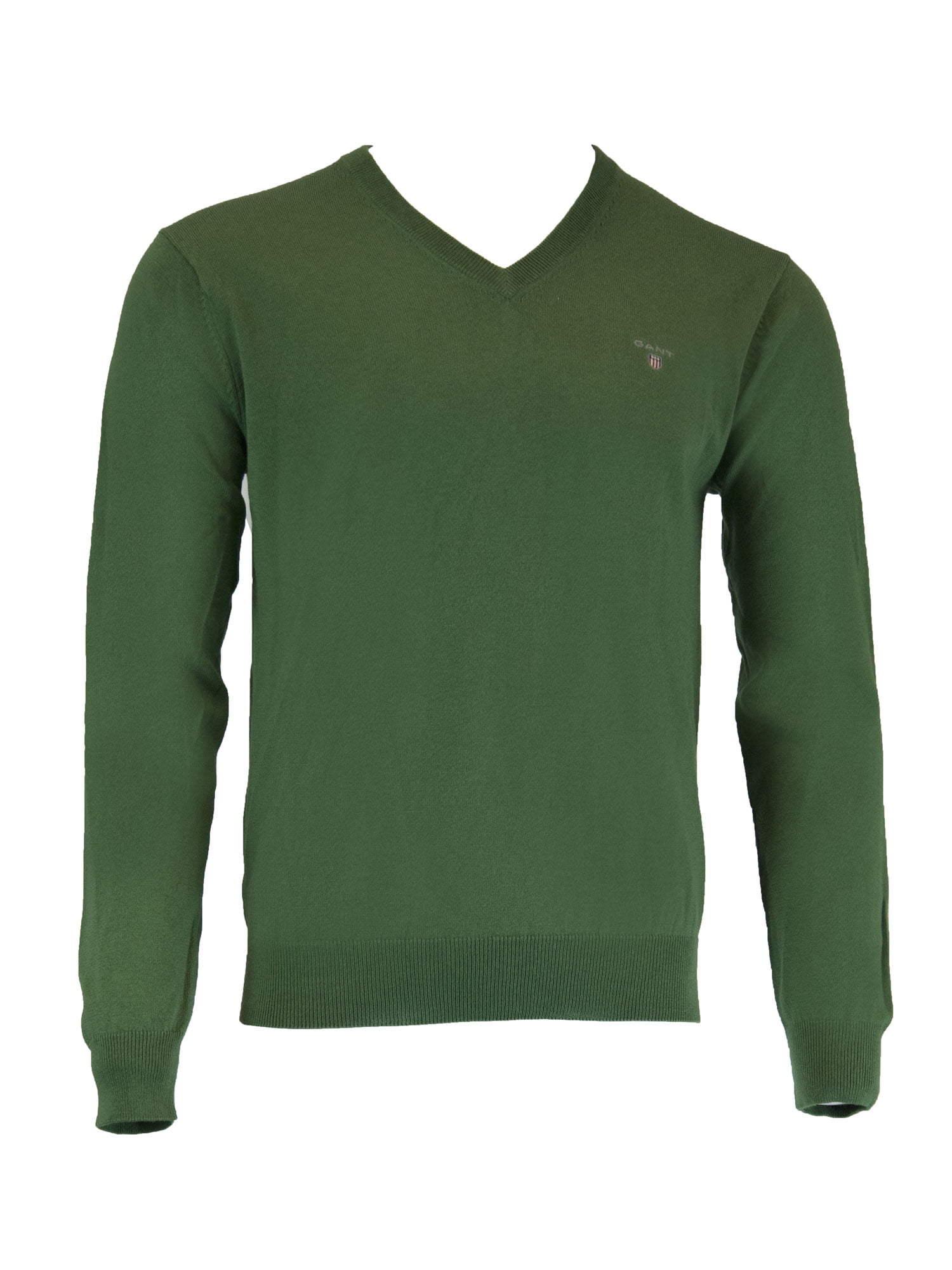 Gant Men's Cotton Wool VNeck Sweater, Medium, Pine Green Melange