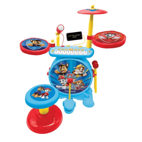 Lexibook Paw Patrol Chase Drum Set, 3-in-1 Keyboard & Mic, Blue/Red