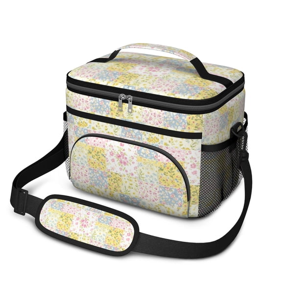 Lunch Box Pioneer Flower Floral Print Pattern Insulated Lunch Bag for Women Men,Medium Leakproof Lunchbox Cooler Bag Adjustable Strap,10 X 6.7 X 8 Inches