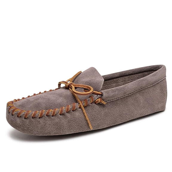 Minnetonka Men's Leather Laced Softsole, Grey, Size 7