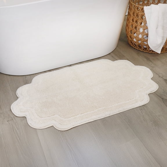 Home Weavers Allure Collection 100% Cotton Bath Rug 21"x34", Soft & Absorbent Bathroom Rug, Non-Slip Backing, Quick Dry, Machine Washable Bath Mat for Floor, Shower & Tub, Ivory