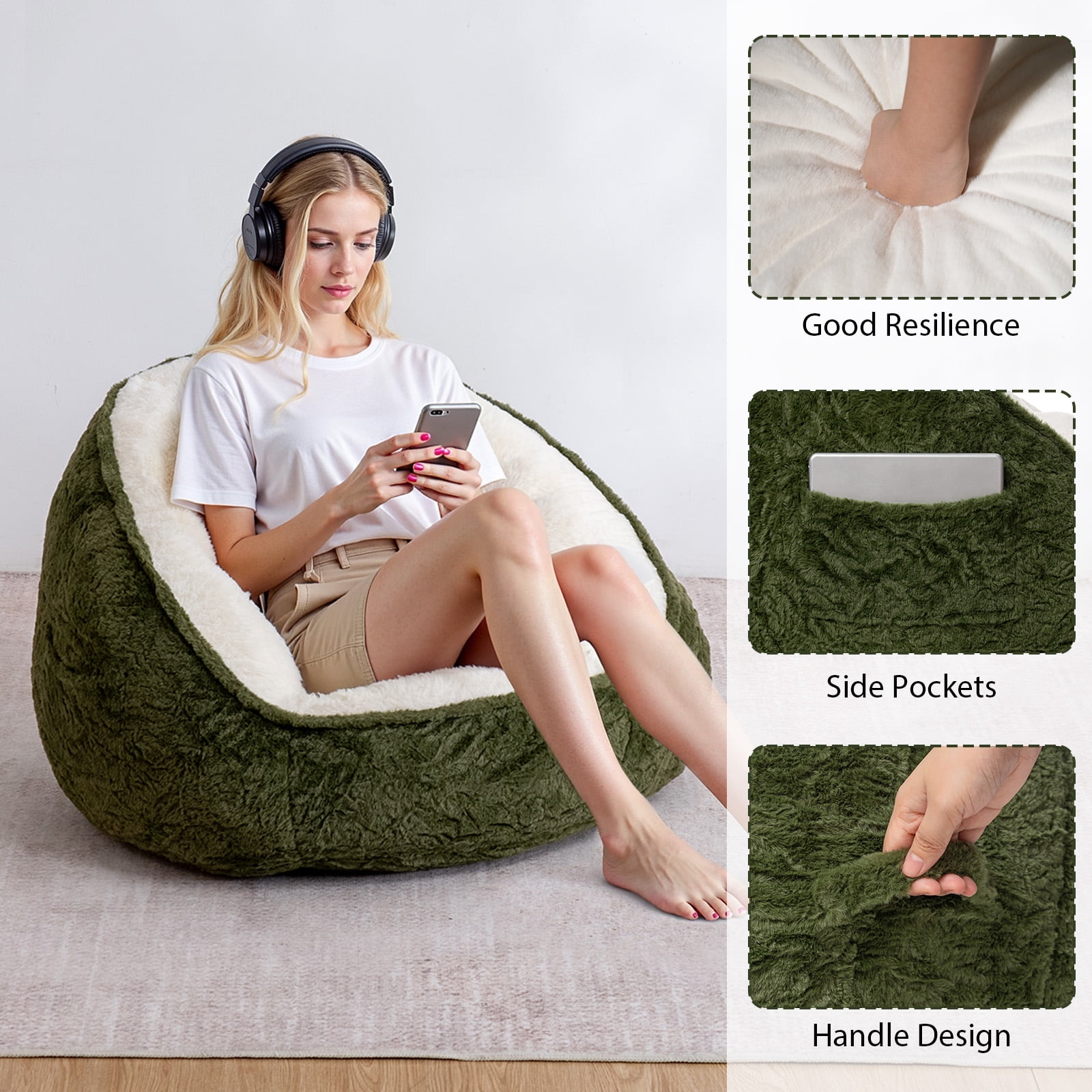 Lusimo Bean Bag Chair for Adults Teens, Lazy Memory Foam Bean Bag Sofa with Pillow, Bean Bag Chair Couch with Plush Washable Cover, Filled Foam Seat Ideal for Game, Read, Lounge