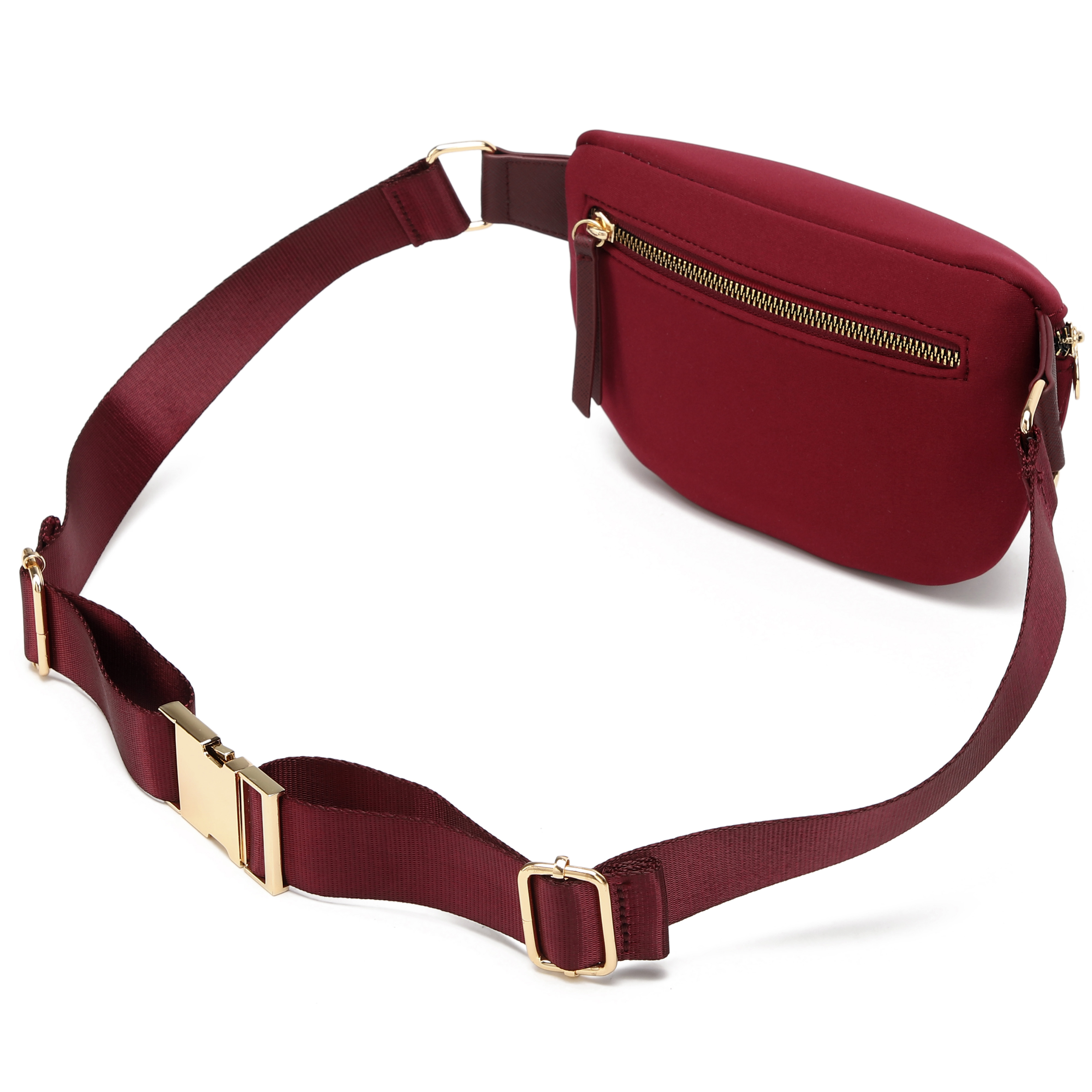 BADGLEY MISCHKA Sage Scuba and Vegan Leather Belt Bag (Burgundy)